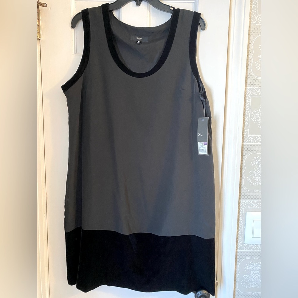 Black Sleeveless Dress with Velvet Trim